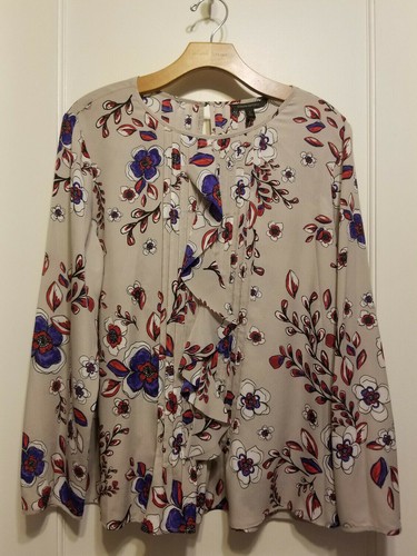 Banana Republic Floral Pleated Ruffle Top, Polyester, Gray Multi, Size L, NWT - Picture 6 of 12
