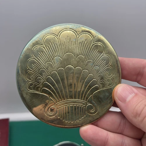 Vintage Etched Brass Plated 7 Piece Coaster Set Original Packaging