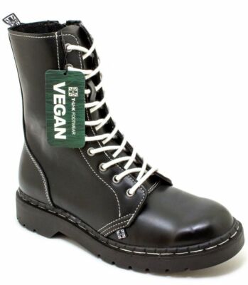 T.U.K. A9757 TUK 1991 Original 10-Eye Boot Black Vegan Leather & White Stitch