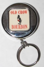 Old Crow Bourbon Advertising "Key-Bak" Retractable Metal  Key Chain