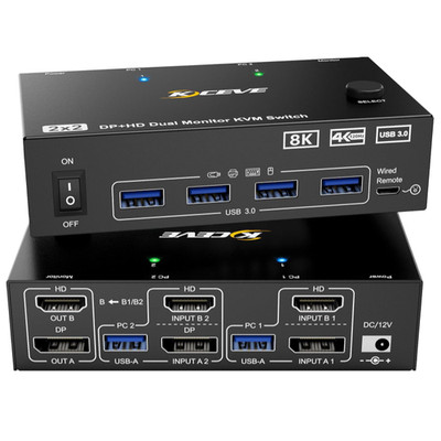 KVM Switch 2 Monitore 8K HDMI DisplayPort USB 3.0