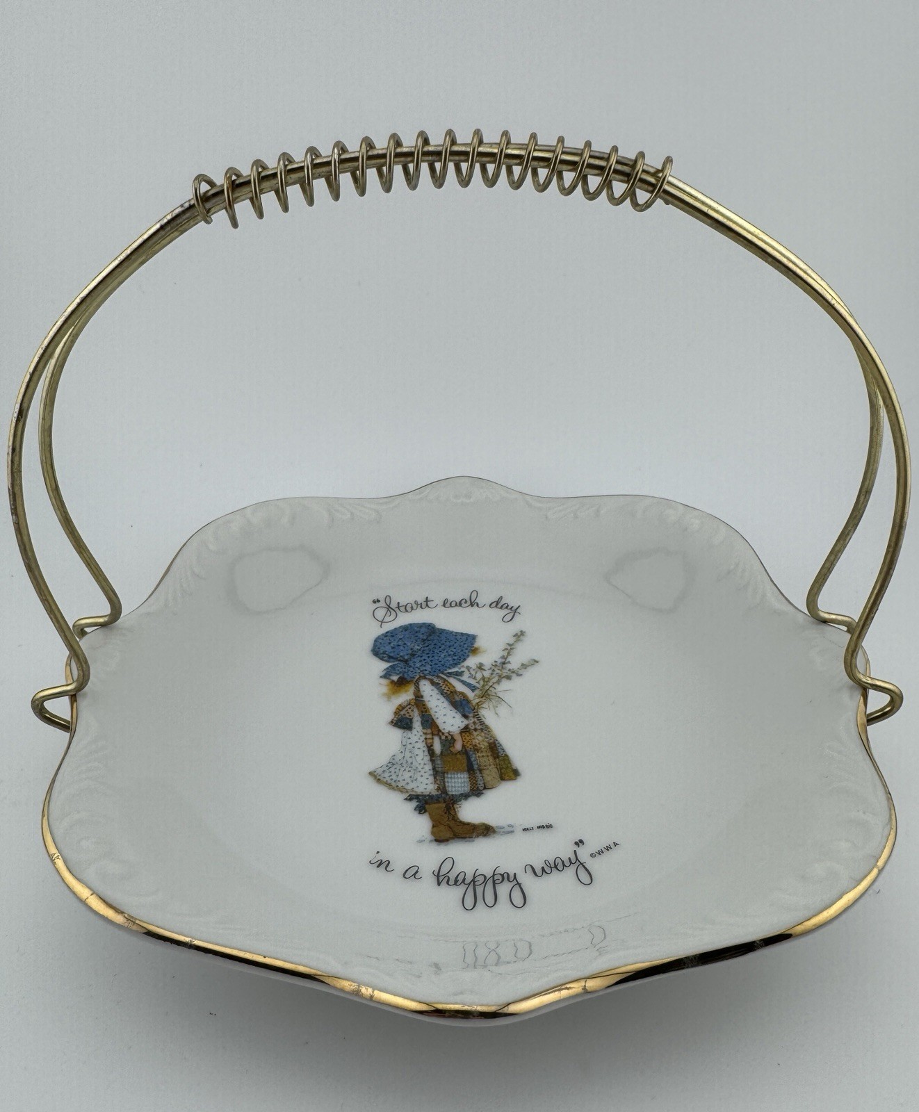 Holly Hobbie 1972 Vintage 'Start Each Day in a Happy Way' Trinket Dish W/Handle