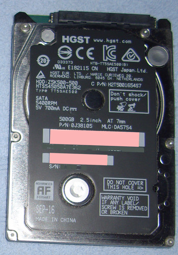 HGST Z5K500 500GB SATA II 5400U/min HTS545050A7E362 7mm 2.5" Zoll FESTPLATTE HD