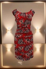 Ladie's Sleeveless Bodycon Red Animal Piint Ruched Waist Sz6 Slim Dress ByBisou 