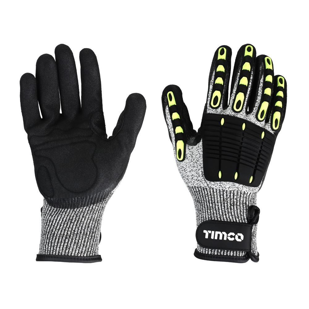 Timco Impact Cut Sandy Nitrile Coated HPPE Fibre&Glass Fibre Gloves TPR Pads (M)