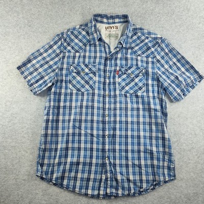  Levis Authentic Jeanswear VTG Pearl Snap Shirt Sz L Men Short Sleeve Blue   