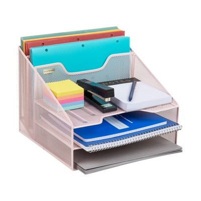 Mind Reader Desktop Organizer, Paper Trays, Metal, 12.5''L x 11.5''W x 9.5''H, Pink