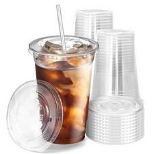 Disposable Cups with Lids Reusable Cold Drink Iced Coffee for Party Supply 50pcs
