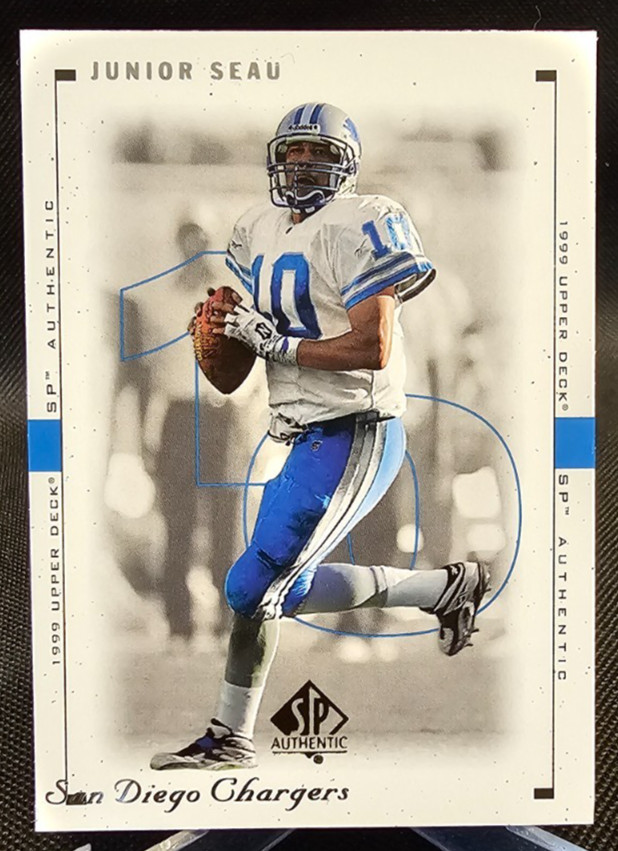 1999 SP Authentic Error Charlie Batch with Junior Seau Name #29 Lions/Chargers