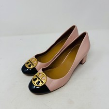 Tory Burch Pink Block Heel Cap Toe Pumps Logo Round Toe Shoes Size 9.5