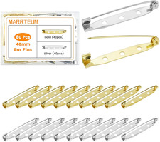 80 Pcs 40Mm Bar Pins, Brooch Badge Safety Locking Pins Backs Clasps with 3 Holes