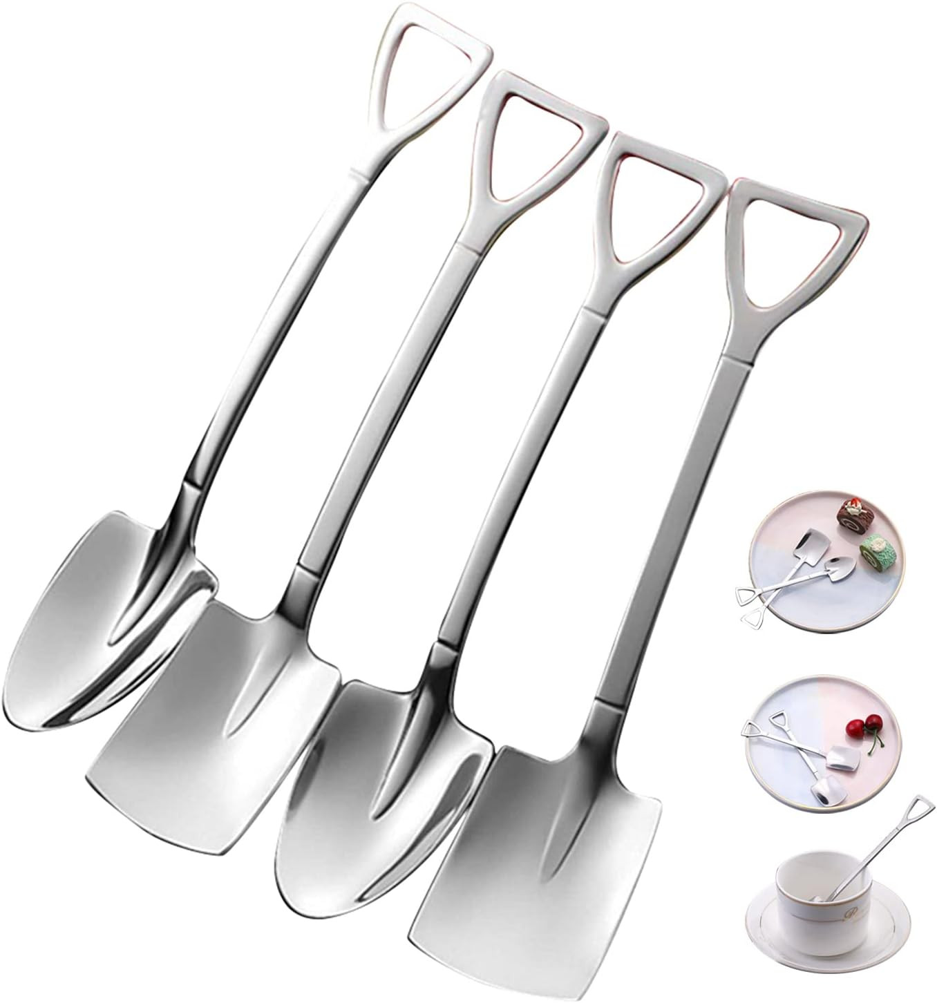 Mini cucharas de postre de acero inoxidable, 4 piezas para café, helado, azúcar, té