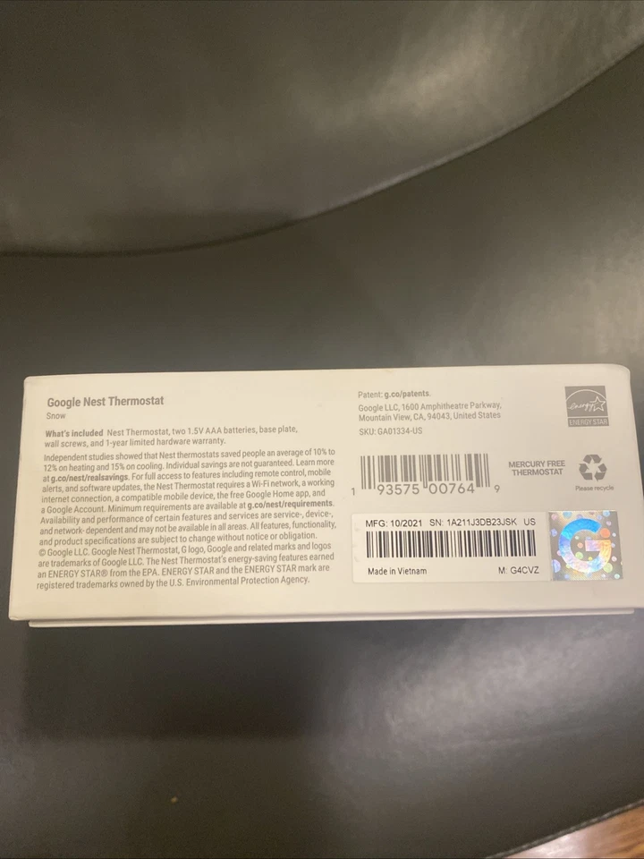 Google Nest Smart Thermostat 4th Generation  G4CVZ-US New Sealed Box Snow - Image 3 of 4