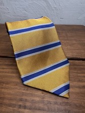 Brooks Brothers Silk Tie Golden Yellow Navy Blue Striped Made In USA Pure Silk
