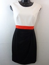 Calvin Klein Dress Women's 4 White Black Red Sleeveless Drape Front Shift
