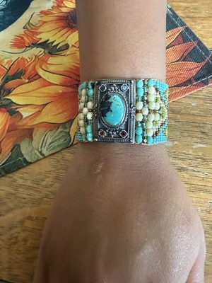 Chili Rose Turquoise Beadz Sterling Silver Southwestern Bracelet 7.25