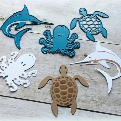 Aqua Mix Schwert Fisch, Oktopus & Schildkröte Metall Stanzschablone Set. Scrapbooking . EE2