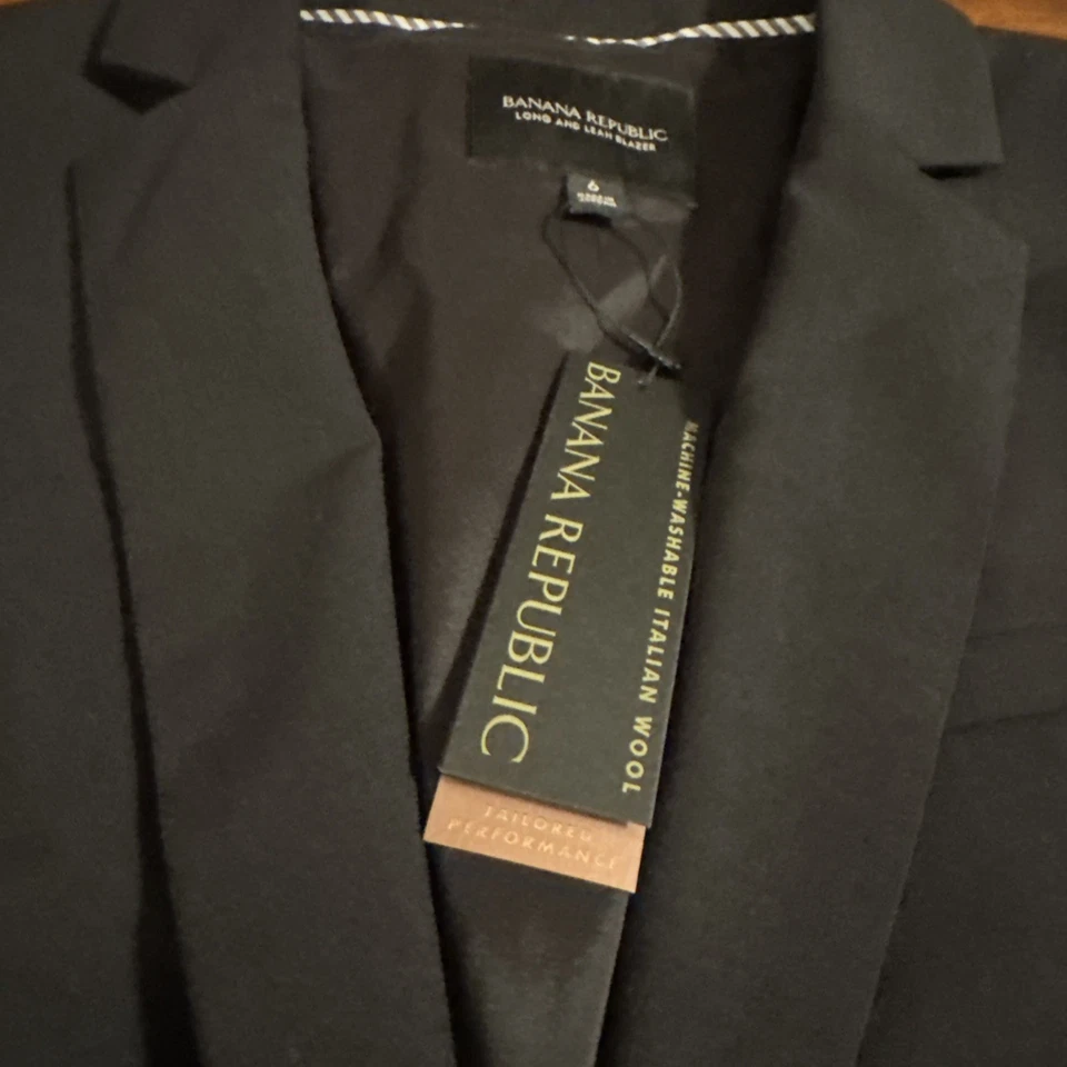 Blazer Banana Republic Mujer Largo y Delgado Negro Lana Italiana Lavable Talla 6 Nuevo con Etiquetas Foto 4 de 4