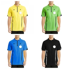 Mens Soccer Referee Jersey Short Sleeve Official Sports Pro Shirts Uniform
