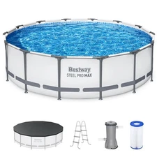 Bestway Steel Pro MAX 14' x 42" Above Ground Outdoor Swimming Pool Set, Gray