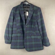 Talbots Blue/Green Plaid Blazer Jacket Wool Blend Women's Size 16 NWT