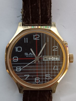 Vintage Slava 2414 Day Date Armbanduhr vergoldet, Handaufzug