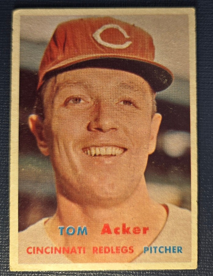 1957 Topps - Tom Acker #219 (RC) Cincinnati Redlegs Excellent