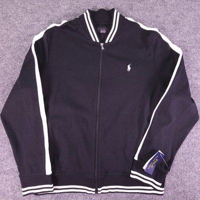 Men's Polo Ralph Lauren L Performance Track Jacket Black & White Trim Horse New