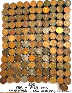 1200 Wheat Cents Lot 1909 1958 PDS Unsearched low quality /culls. FREE SHIP