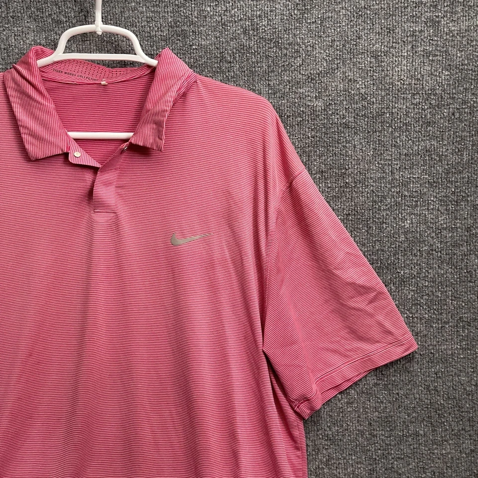 Camisa polo de golf Nike Tiger Woods para hombre talla L rosa manga corta a rayas Foto 3 de 4