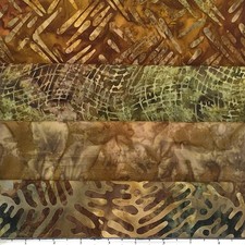 Lot of 4 1 Yard Cuts 100 Cotton Quilting Batik Fabric Brown Olive Green 470B
