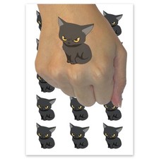 Mischevious Devious Angry Kitten Cat Temporary Tattoo Fake Body Art