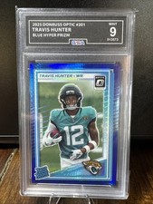 2025 Donruss Optic Travis Hunter Blue Hyper Prizm Rated Rookie RC GSA 9 Mint