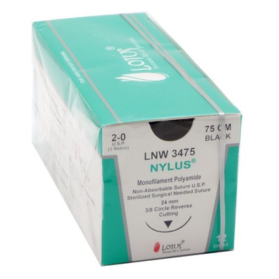 Nylus - nicht resorbierbare Nähte mit Nadel, 12 Beutel USP: 3/0 DS 24 mm 75 cm