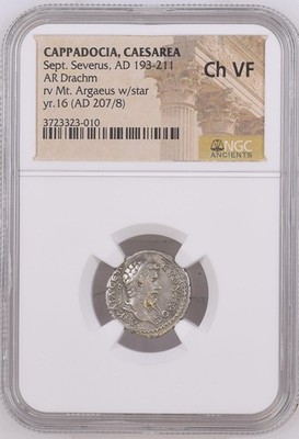 193-211 AD Cappadocia Caesarea Sept. Severus AR Drachm NGC CH VF Story Vault