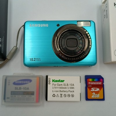 Samsung SL202 Aqua 10.2MP 3x Zoom Compact Digital Camera with 2 Batts, SD card