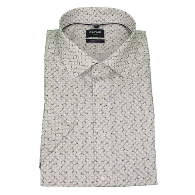 Camisa de negocios Olymp Luxor Modern Fit para hombre manga corta verde estampado 125572 47 oliva - Imagen 1 de 4