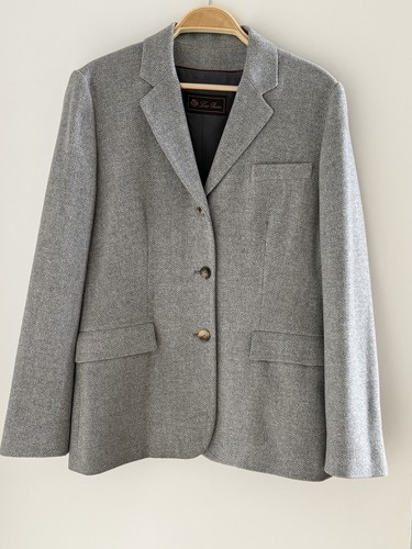 Loro Piana Women's 100% Cashmere Herringbone Blazer Jacket | Gray IT 46 US 10 M