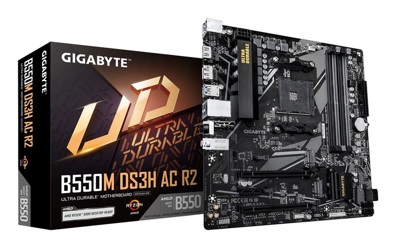 GIGABYTE B550M DS3H AC R2 Motherboard - AMD Ryzen 5000 CPUs, 5+3 Phases - AM4