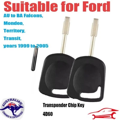 2XRemote Transponder 4D60 Chip Key for Ford BA Falcon Mondeo Territory & Transit - image 1 of 3