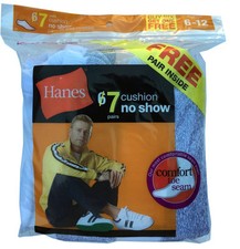 Hanes 7 paris Men's NOSHOW white socks fit shoe size 6-12 DOUBLE CUSHION BOTTOM