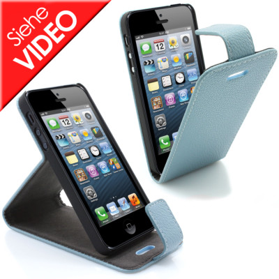 Schutz Tasche Hülle Cover Flip Case Ständer für Apple iPhone 5 5s in hell blau