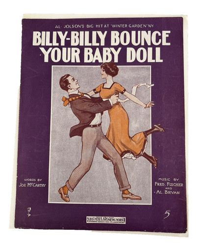 BILLY-BILLY BOUNCE YOUR BABY DOLL by Al Jolson PIANO Sheet Music (1912)