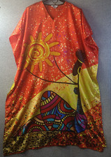 Winlar Kaftan Caftan Cover Womens OSFM Multicolored All Over Graphic Africa Lady