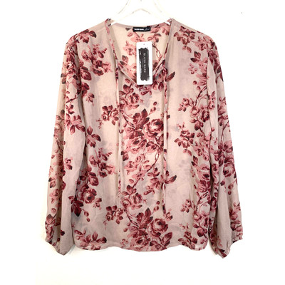 Blush Mark Wheat Floral Print Semi-Sheer Floral Blouse  Women's Size Large
