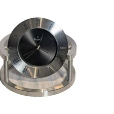 Bulova B2671 Desk Office Clock Brushed Silver Case Rotate Black Face Battery New