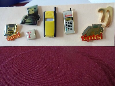 6  alte Pins, Telefone, tiptel, ... Rarität + Beigabe