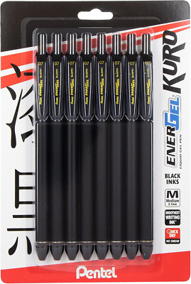 Pentel EnerGel Kuro Gel Pen 0.7mm Black Ink 8 Pack - Medium Point Pens