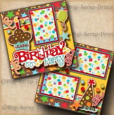 BIRTHDAY PARTY 2 premade scrapbook pages paper piecing layout BY DIGISCRAP A0102
