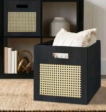 Better Homes & Garden™ ~ CHARCOAL BLACK with CANING ~ 12.75" ~ Storage Cube/Bin